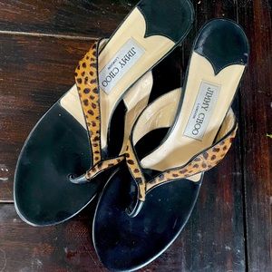 Jimmy Choo Leopard Print Ponyhair Sandal Heels - size 39